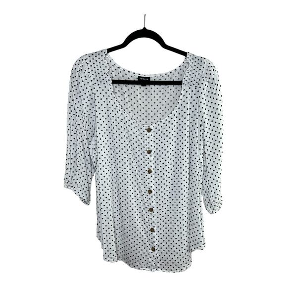 Torrid Rayon Slub Button-Front Puff Sleeve Polka Dot Top Size 2 - Picture 2 of 7